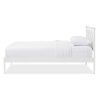 Baxton Studio SW8011-White-Full Celine Geometric Pattern Solid Wood Full Size Platform Bed
